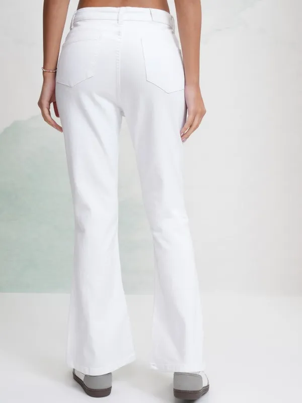 Tokyo Talkies Women White Flared Stretchable Jeans