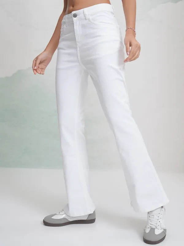 Tokyo Talkies Women White Flared Stretchable Jeans