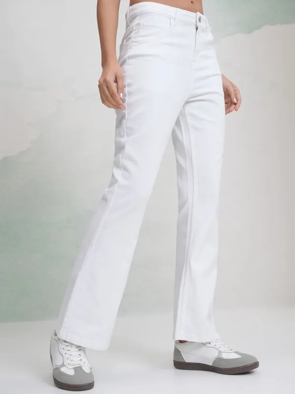 Tokyo Talkies Women White Flared Stretchable Jeans