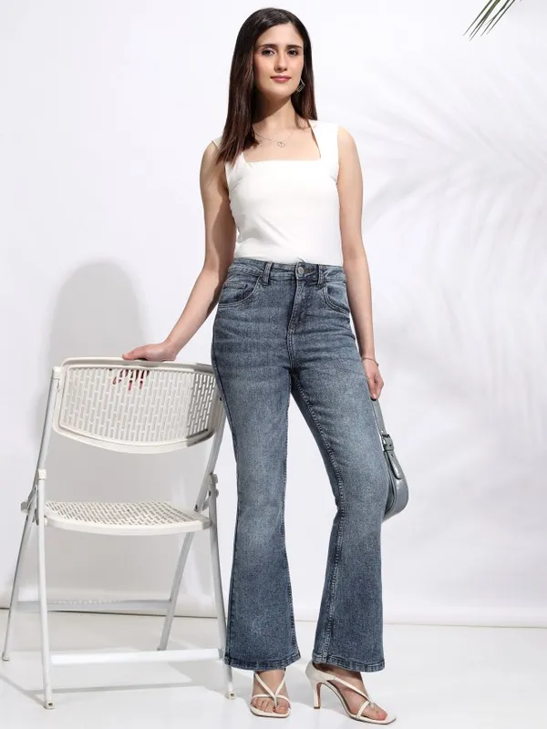 Tokyo Talkies Women Blue Flared Stretchable Jeans