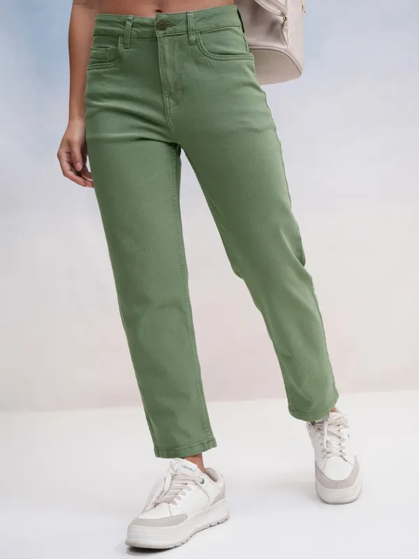 Tokyo Talkies Women Green Slim Fit Stretchable Jeans