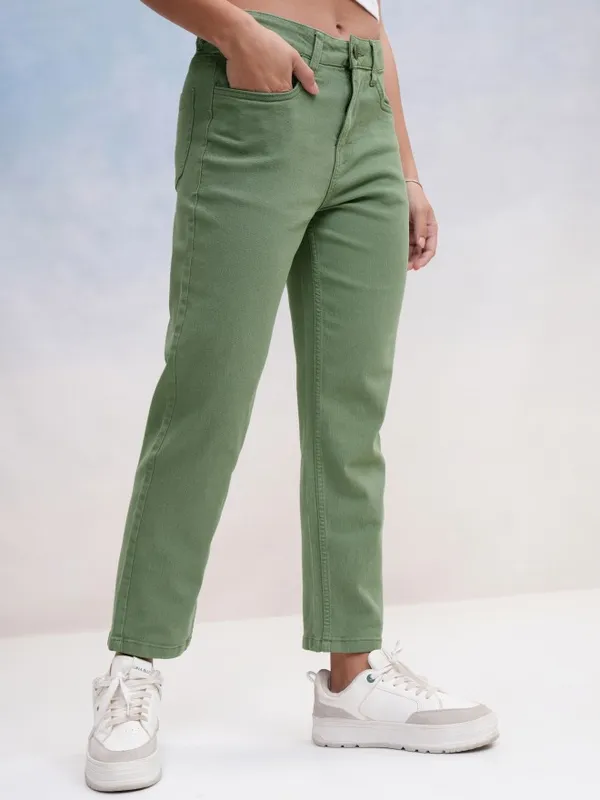 Tokyo Talkies Women Green Slim Fit Stretchable Jeans