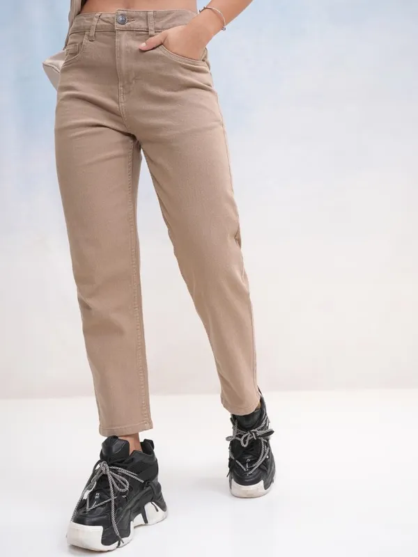 Tokyo Talkies Women Taupe Slim Fit Stretchable Jeans