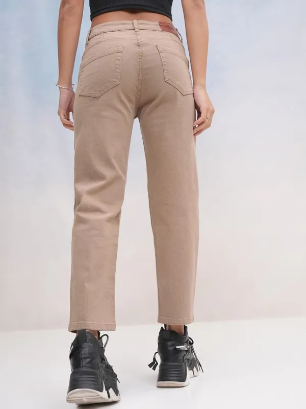 Tokyo Talkies Women Taupe Slim Fit Stretchable Jeans