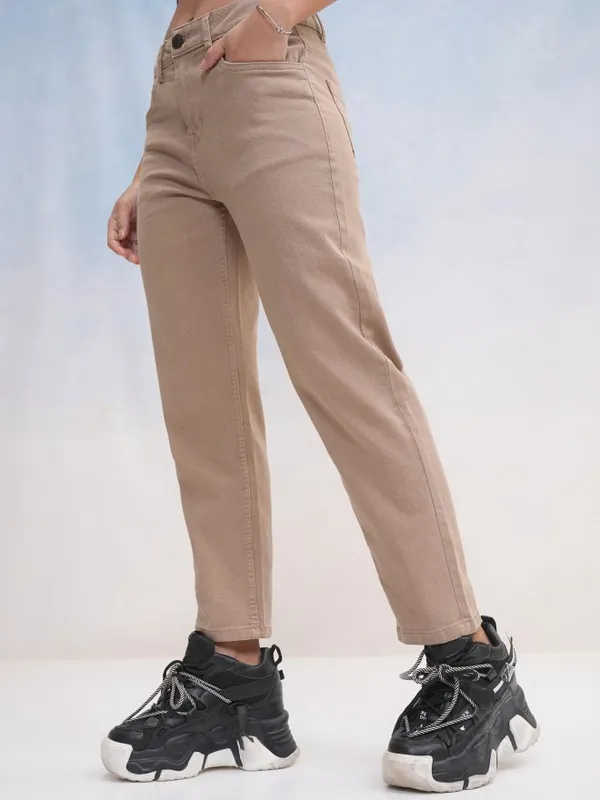 Tokyo Talkies Women Taupe Slim Fit Stretchable Jeans