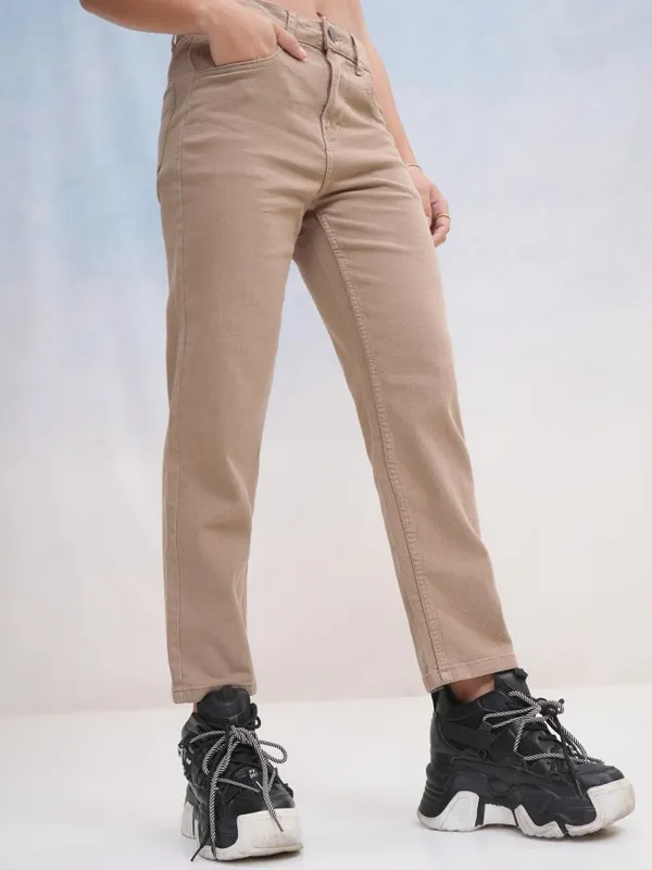 Tokyo Talkies Women Taupe Slim Fit Stretchable Jeans