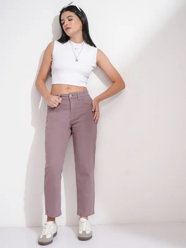 Tokyo Talkies Women Lavender Slim Fit Stretchable Jeans