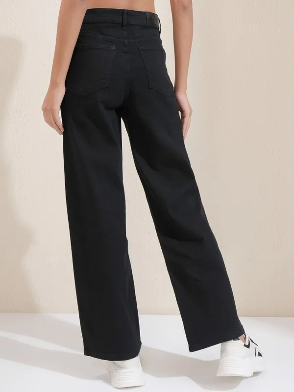 Tokyo Talkies Women Black Wide Leg Stretchable Jeans