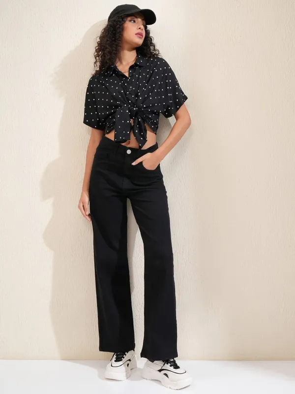 Tokyo Talkies Women Black Wide Leg Stretchable Jeans