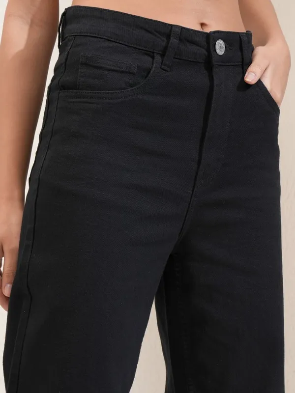 Tokyo Talkies Women Black Wide Leg Stretchable Jeans