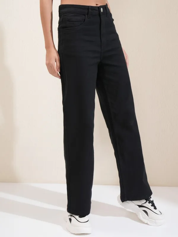 Tokyo Talkies Women Black Wide Leg Stretchable Jeans