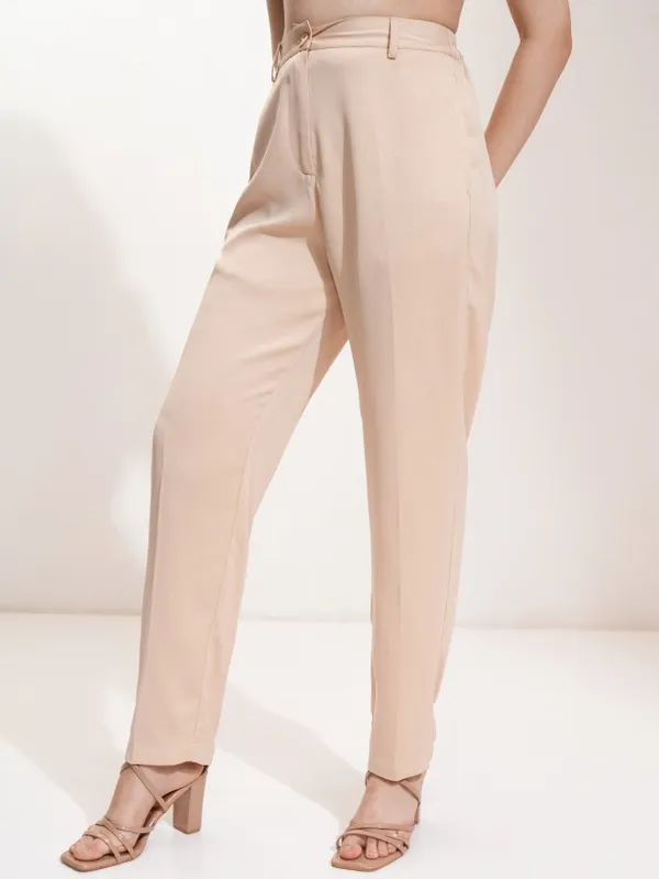 Tokyo Talkies Women Beige Solid Regular Fit Casual Trouser