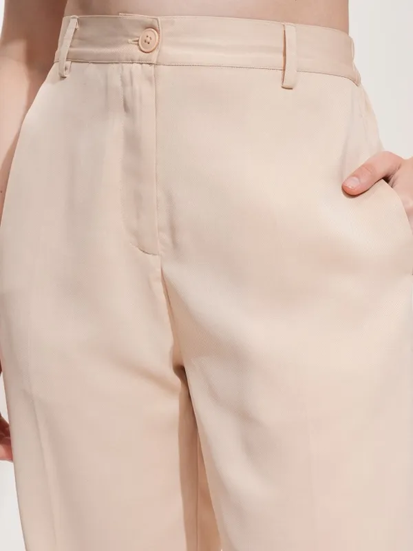 Tokyo Talkies Women Beige Solid Regular Fit Casual Trouser