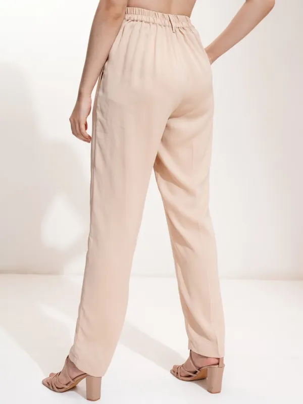 Tokyo Talkies Women Beige Solid Regular Fit Casual Trouser