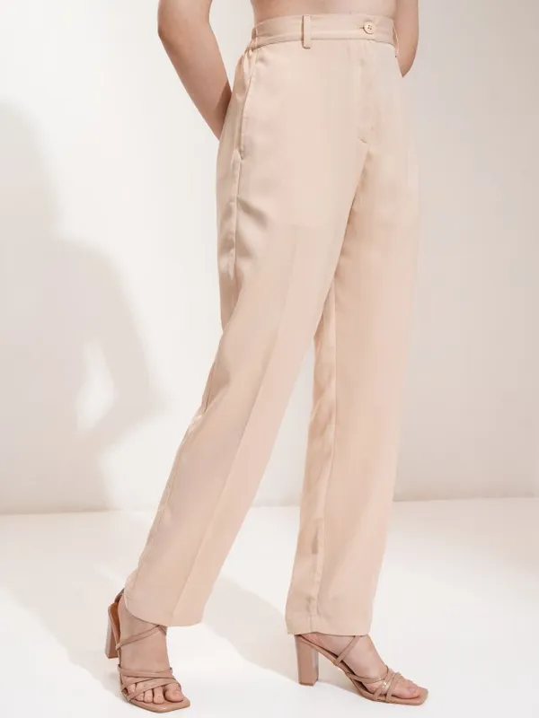 Tokyo Talkies Women Beige Solid Regular Fit Casual Trouser