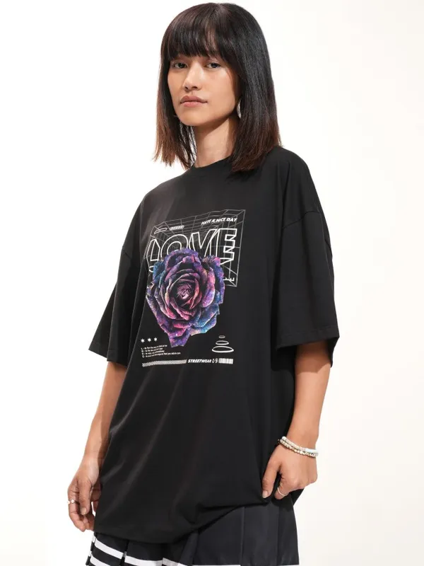 Tokyo Talkies Women Black Printed Round Neck T-Shirt