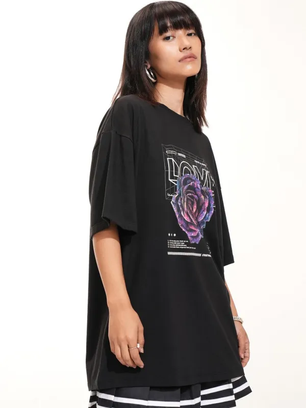 Tokyo Talkies Women Black Printed Round Neck T-Shirt