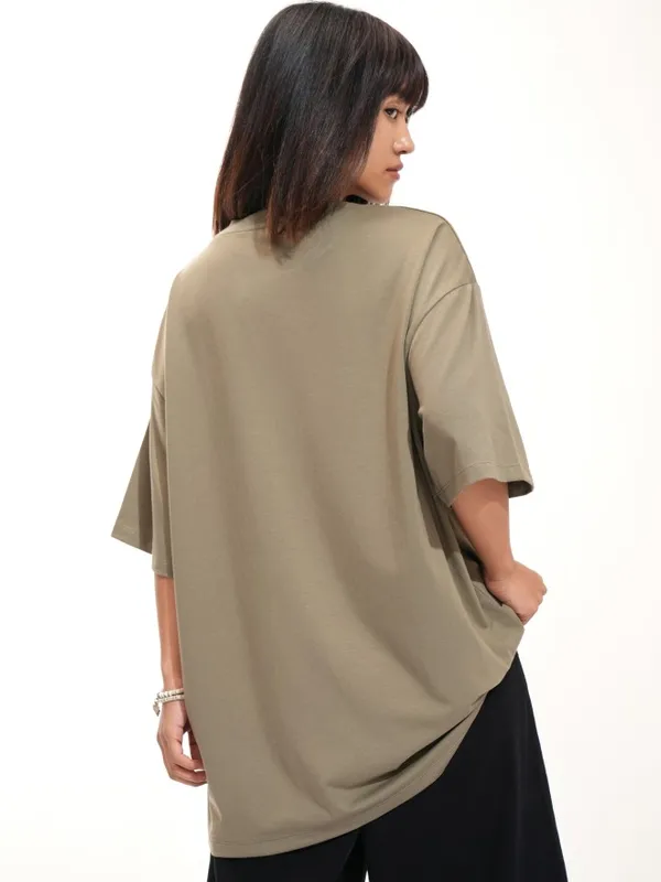Tokyo Talkies Women Olive Printed Round Neck T-Shirt