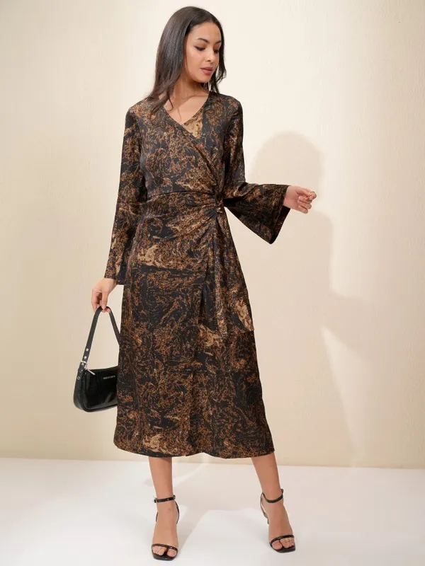 Tokyo Talkies Women Brown Printed Fit and Flare Dress