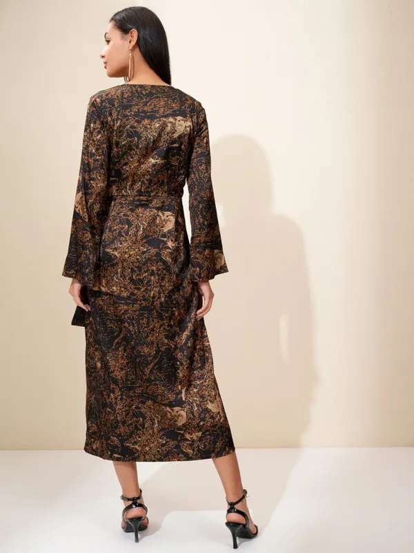 Tokyo Talkies Women Brown Printed Fit and Flare Dress