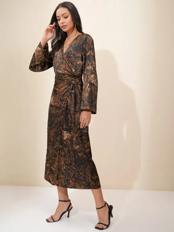 Tokyo Talkies Women Brown Printed Fit and Flare Dress
