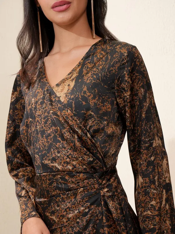 Tokyo Talkies Women Brown Printed Fit and Flare Dress