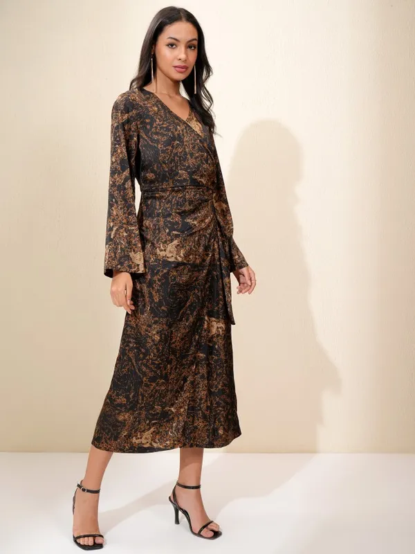 Tokyo Talkies Women Brown Printed Fit and Flare Dress