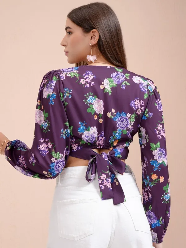 Tokyo Talkies Women Purple Printed Blouson Top