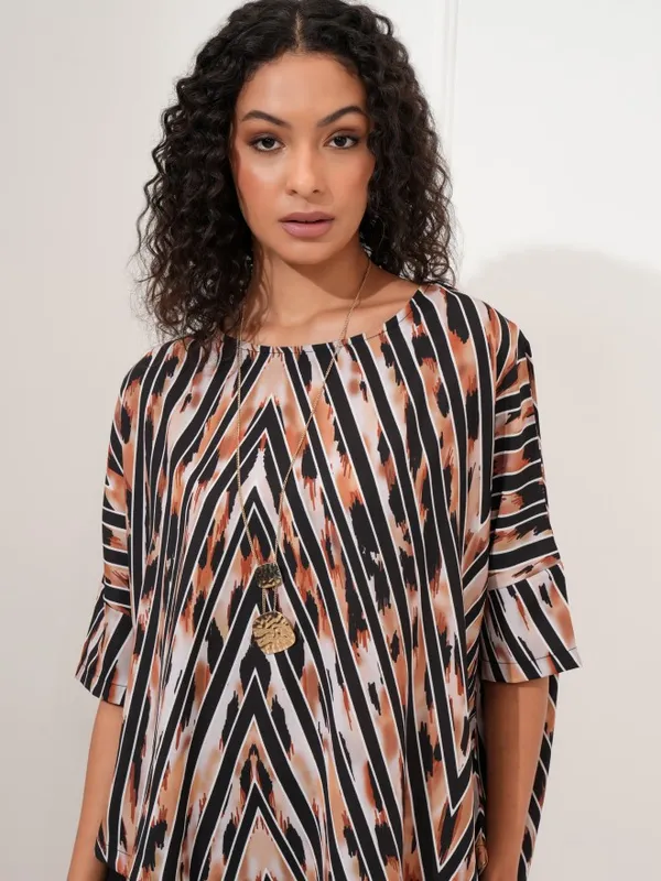 Tokyo Talkies Women Beige Printed Asymmetrical Hem Top