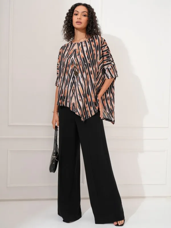 Tokyo Talkies Women Beige Printed Asymmetrical Hem Top