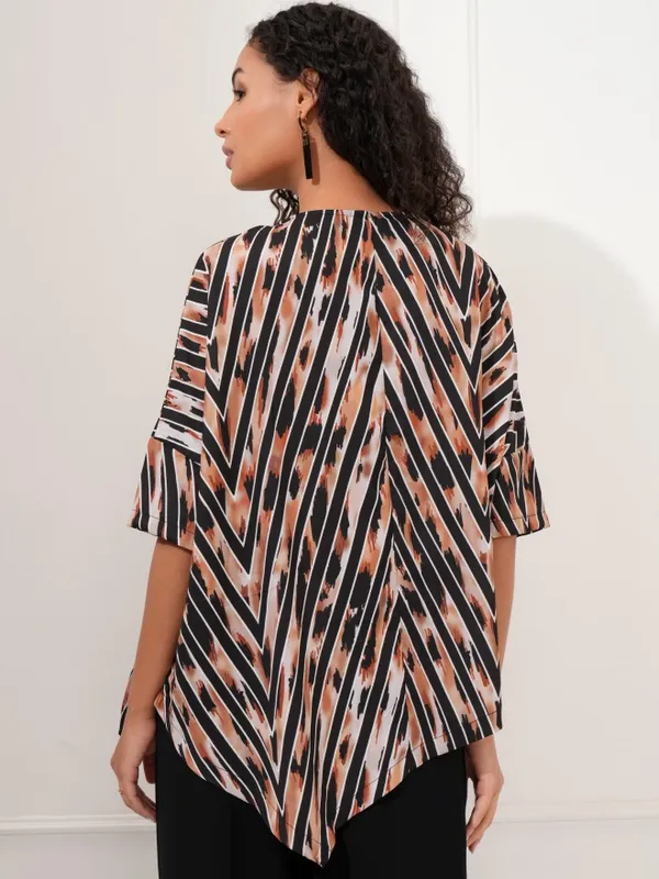 Tokyo Talkies Women Beige Printed Asymmetrical Hem Top