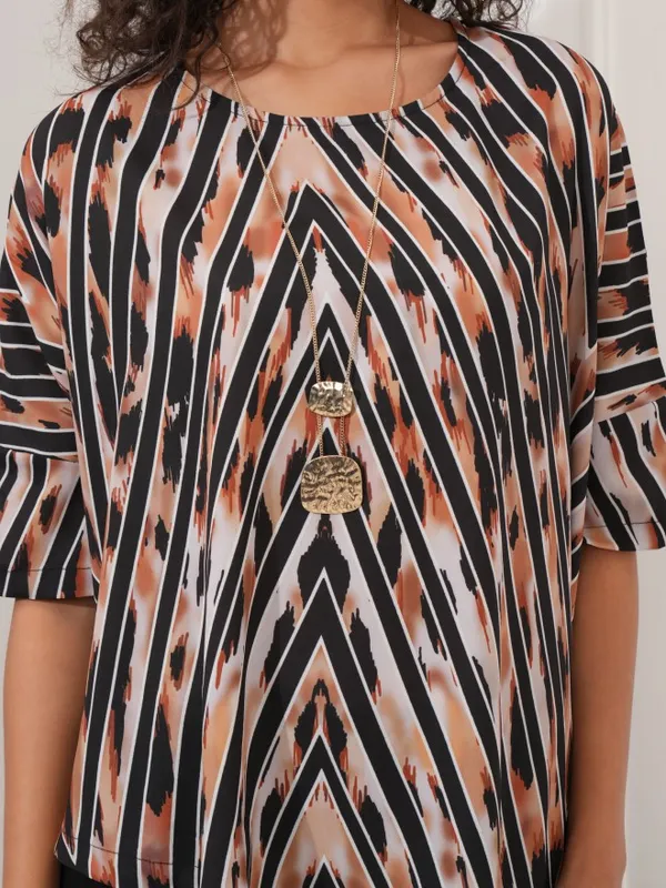 Tokyo Talkies Women Beige Printed Asymmetrical Hem Top