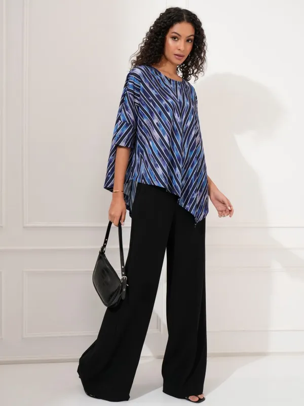 Tokyo Talkies Women Blue Printed Asymmetrical Hem Top