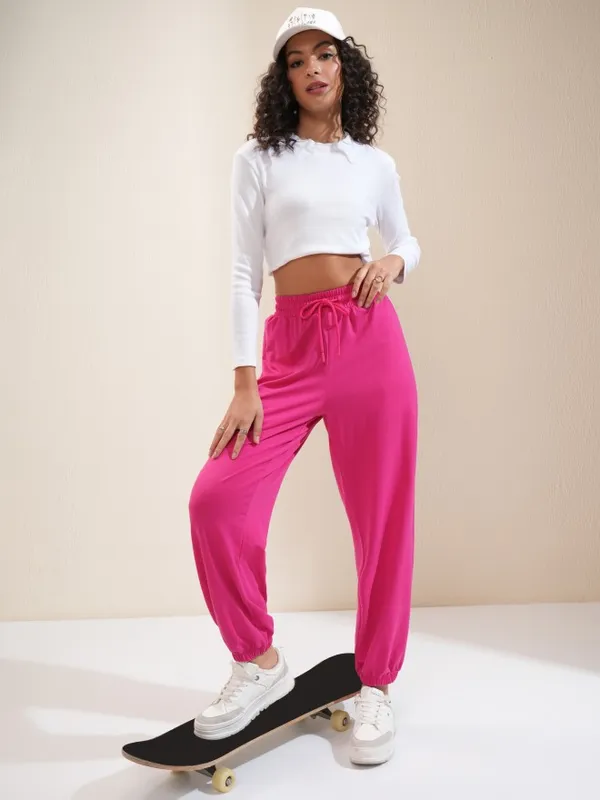 Tokyo Talkies Women Pink Solid Regular Fit Joggers