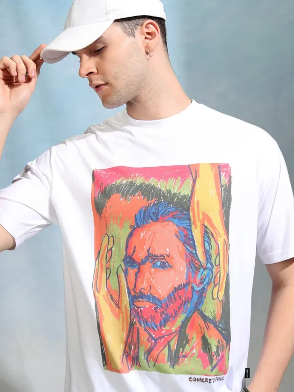Highlander Men White Printed Round Neck Relaxed Fit T-Shirt