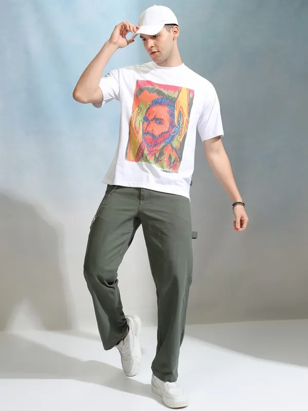 Highlander Men White Printed Round Neck Relaxed Fit T-Shirt