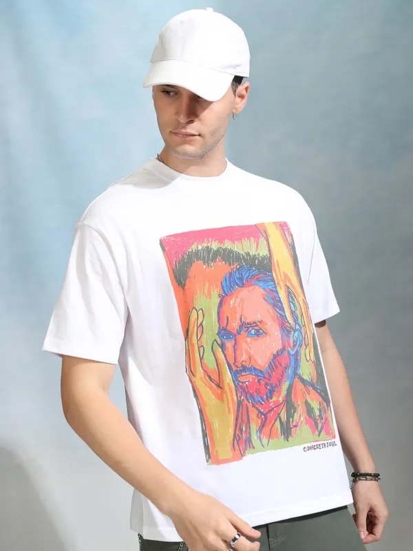Highlander Men White Printed Round Neck Relaxed Fit T-Shirt