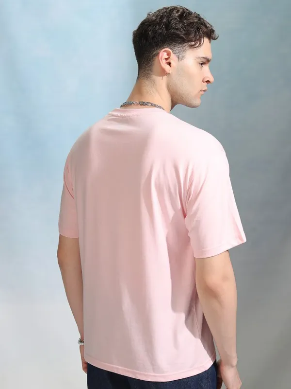 Highlander Men Pink Printed Round Neck Relaxed Fit T-Shirt