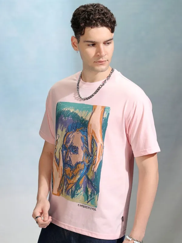 Highlander Men Pink Printed Round Neck Relaxed Fit T-Shirt