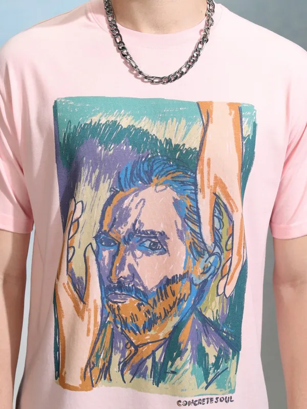 Highlander Men Pink Printed Round Neck Relaxed Fit T-Shirt