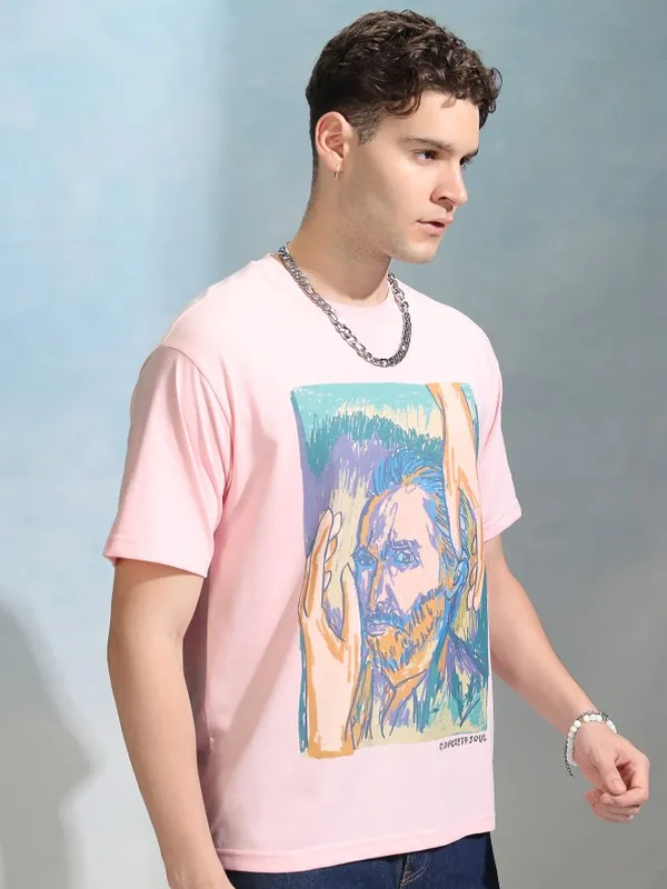 Highlander Men Pink Printed Round Neck Relaxed Fit T-Shirt