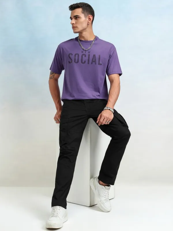 Highlander Men Purple Printed Relaxed Fit T-Shirt