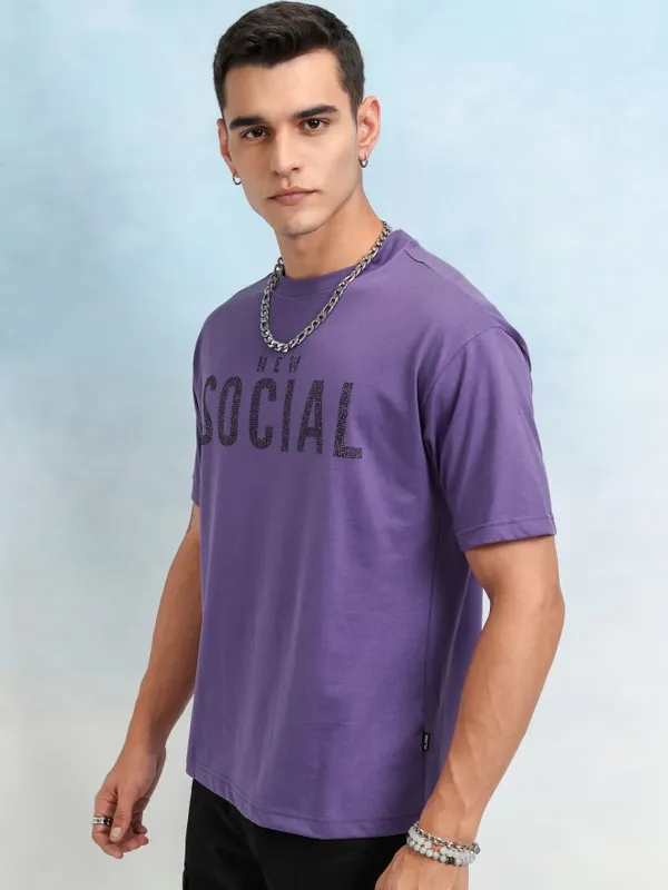 Highlander Men Purple Printed Relaxed Fit T-Shirt