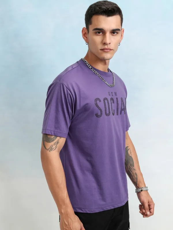 Highlander Men Purple Printed Relaxed Fit T-Shirt