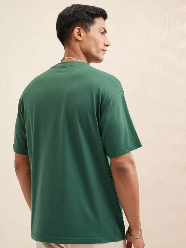Locomotive Men Green Printed Round Neck Relaxed Fit T-Shirt