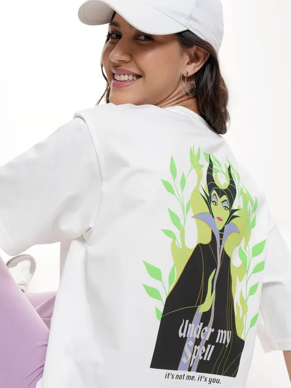 Disney By Tokyo Talkies Women White Disney Villain Printed Round Neck T-Shirt