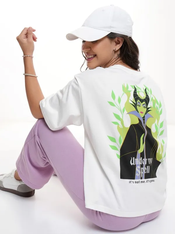 Disney By Tokyo Talkies Women White Disney Villain Printed Round Neck T-Shirt