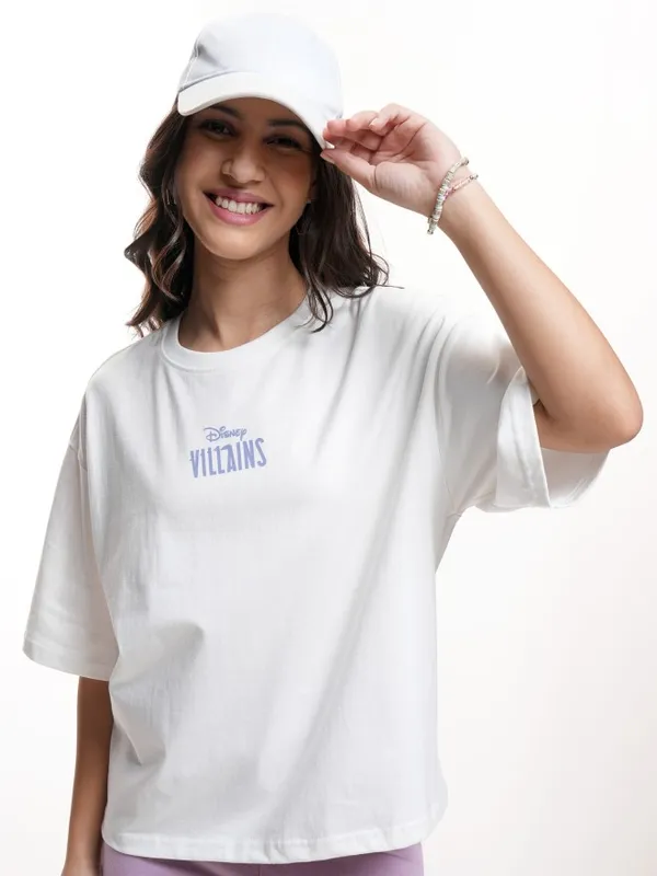 Disney By Tokyo Talkies Women White Disney Villain Printed Round Neck T-Shirt