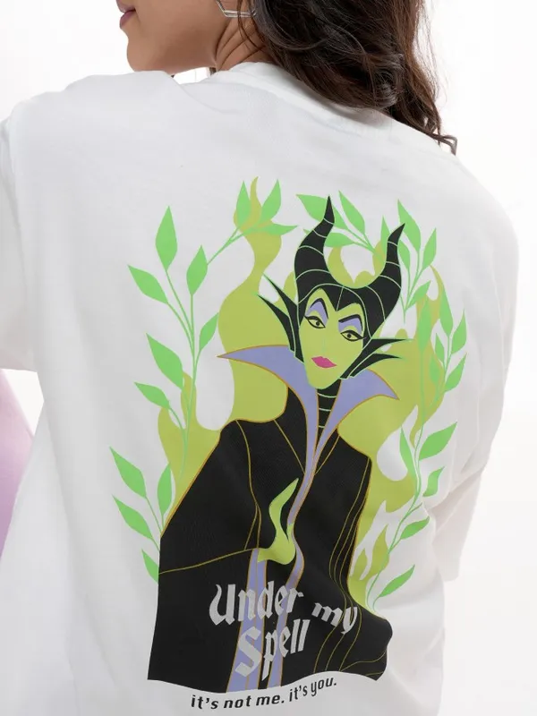 Disney By Tokyo Talkies Women White Disney Villain Printed Round Neck T-Shirt