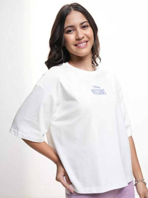 Disney By Tokyo Talkies Women White Disney Villain Printed Round Neck T-Shirt